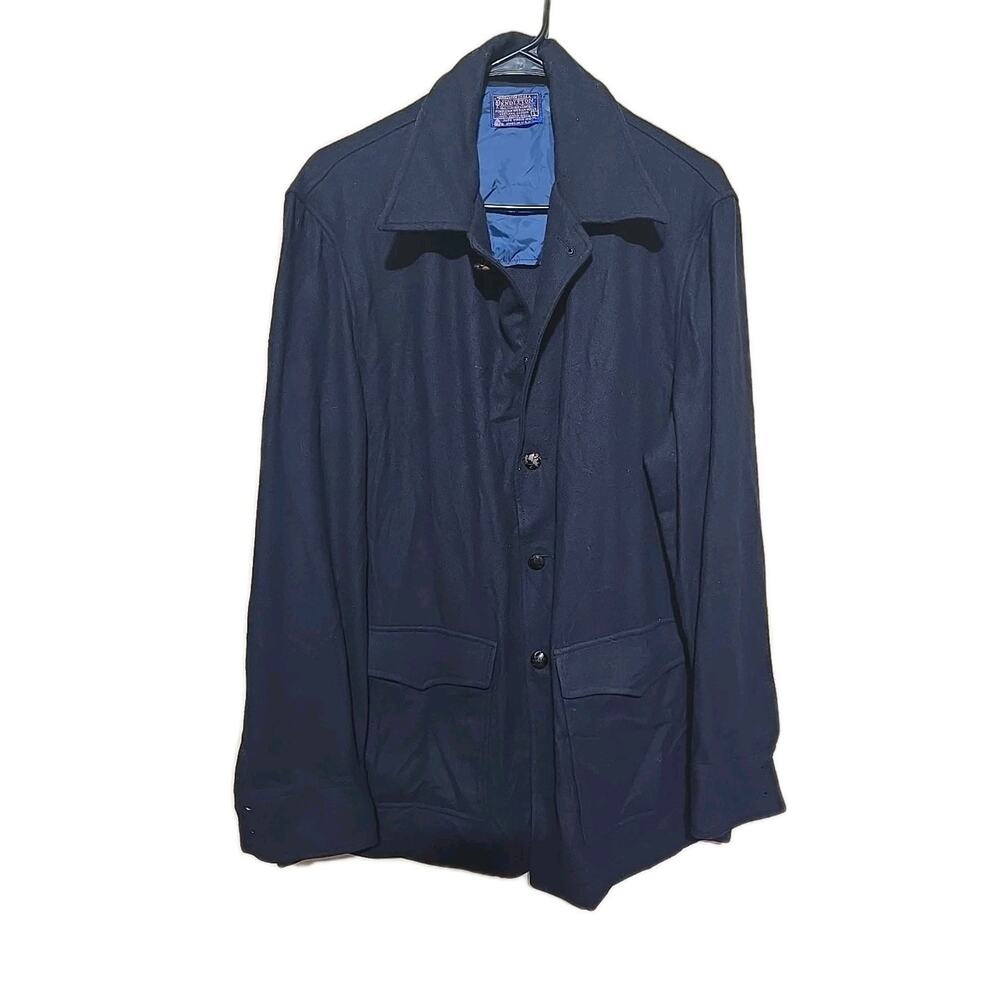 Vtg 60's Pendleton Navy Blue Wool Long Sleeve Button Down Shirt Men's Size Large